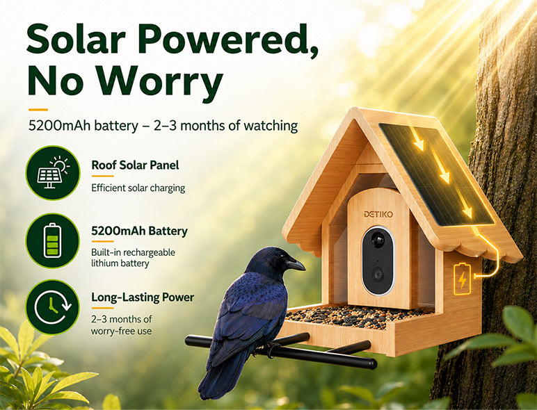 Solar roof on a DETIKO bird feeder